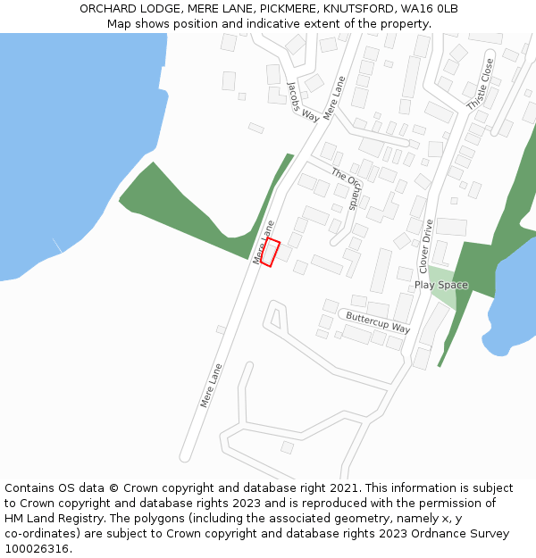 ORCHARD LODGE, MERE LANE, PICKMERE, KNUTSFORD, WA16 0LB: Location map and indicative extent of plot