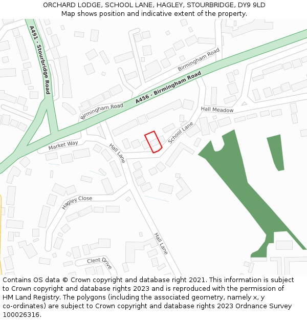 ORCHARD LODGE, SCHOOL LANE, HAGLEY, STOURBRIDGE, DY9 9LD: Location map and indicative extent of plot