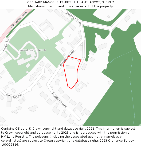 ORCHARD MANOR, SHRUBBS HILL LANE, ASCOT, SL5 0LD: Location map and indicative extent of plot