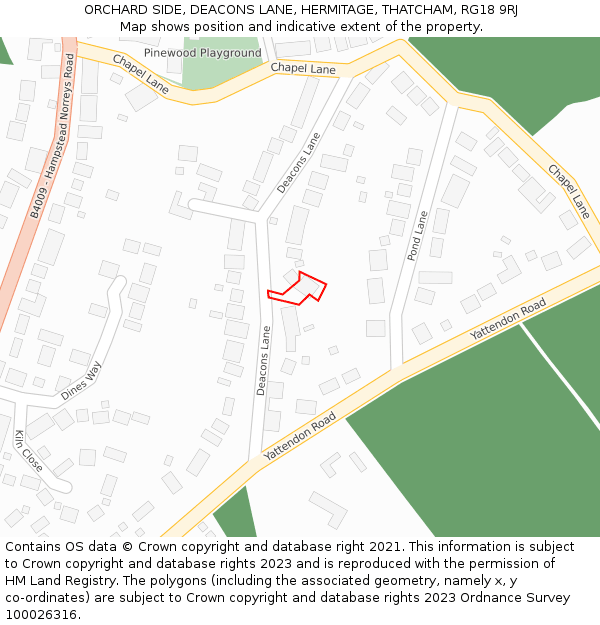 ORCHARD SIDE, DEACONS LANE, HERMITAGE, THATCHAM, RG18 9RJ: Location map and indicative extent of plot