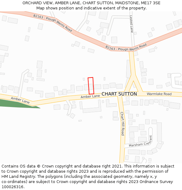 ORCHARD VIEW, AMBER LANE, CHART SUTTON, MAIDSTONE, ME17 3SE: Location map and indicative extent of plot
