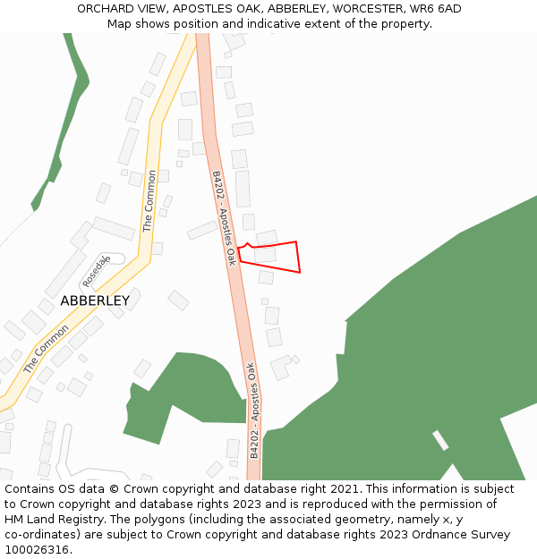 ORCHARD VIEW, APOSTLES OAK, ABBERLEY, WORCESTER, WR6 6AD: Location map and indicative extent of plot