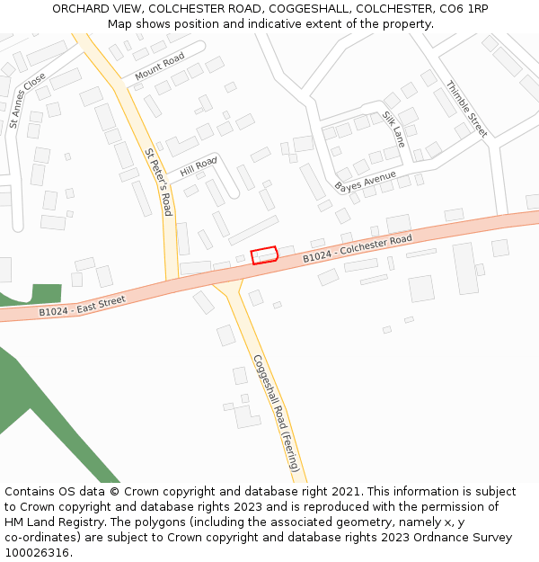 ORCHARD VIEW, COLCHESTER ROAD, COGGESHALL, COLCHESTER, CO6 1RP: Location map and indicative extent of plot