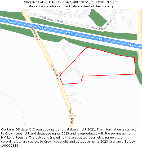 ORCHARD VIEW, DAWLEY ROAD, ARLESTON, TELFORD, TF1 2LZ: Location map and indicative extent of plot