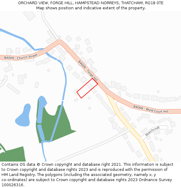 ORCHARD VIEW, FORGE HILL, HAMPSTEAD NORREYS, THATCHAM, RG18 0TE: Location map and indicative extent of plot