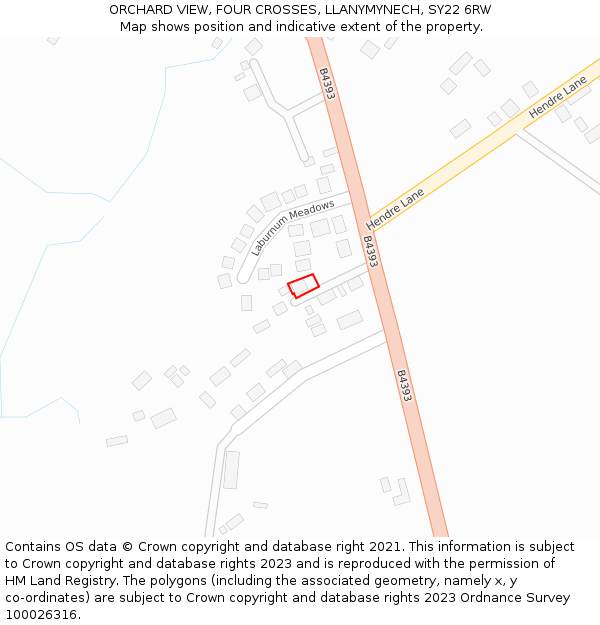 ORCHARD VIEW, FOUR CROSSES, LLANYMYNECH, SY22 6RW: Location map and indicative extent of plot