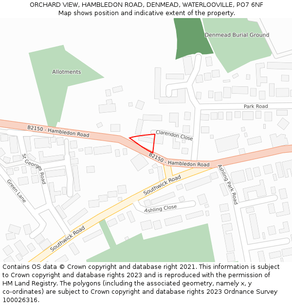ORCHARD VIEW, HAMBLEDON ROAD, DENMEAD, WATERLOOVILLE, PO7 6NF: Location map and indicative extent of plot