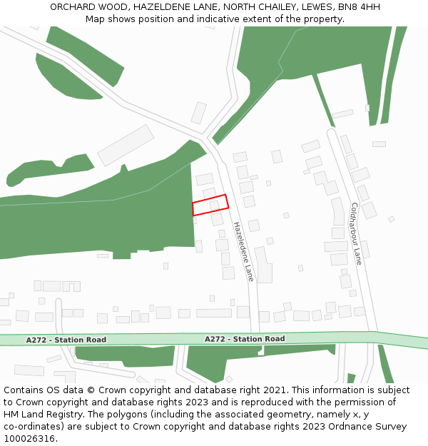 ORCHARD WOOD, HAZELDENE LANE, NORTH CHAILEY, LEWES, BN8 4HH: Location map and indicative extent of plot