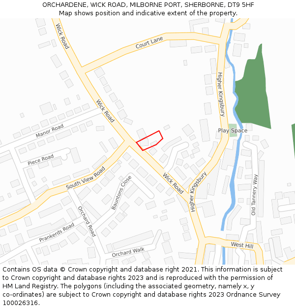 ORCHARDENE, WICK ROAD, MILBORNE PORT, SHERBORNE, DT9 5HF: Location map and indicative extent of plot