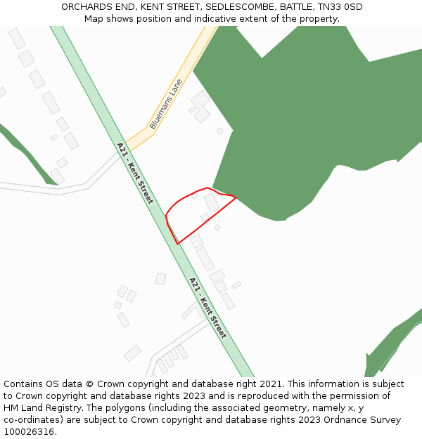 ORCHARDS END, KENT STREET, SEDLESCOMBE, BATTLE, TN33 0SD: Location map and indicative extent of plot