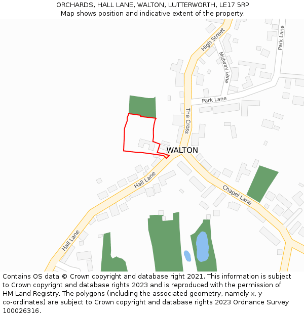 ORCHARDS, HALL LANE, WALTON, LUTTERWORTH, LE17 5RP: Location map and indicative extent of plot