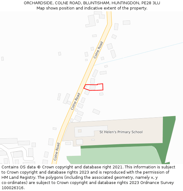 ORCHARDSIDE, COLNE ROAD, BLUNTISHAM, HUNTINGDON, PE28 3LU: Location map and indicative extent of plot