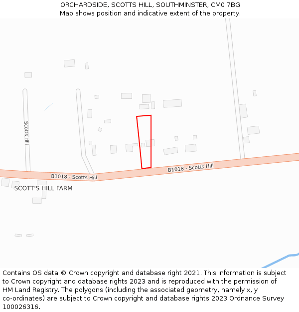ORCHARDSIDE, SCOTTS HILL, SOUTHMINSTER, CM0 7BG: Location map and indicative extent of plot