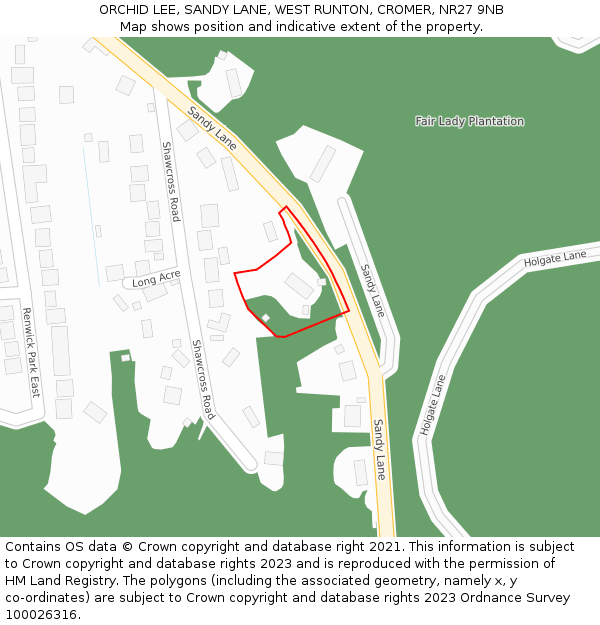 ORCHID LEE, SANDY LANE, WEST RUNTON, CROMER, NR27 9NB: Location map and indicative extent of plot