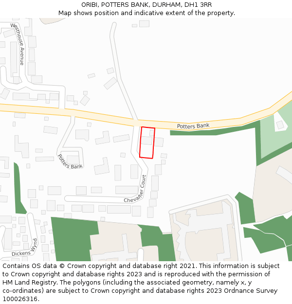 ORIBI, POTTERS BANK, DURHAM, DH1 3RR: Location map and indicative extent of plot