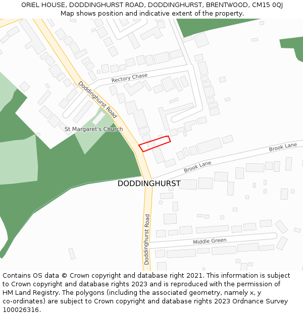 ORIEL HOUSE, DODDINGHURST ROAD, DODDINGHURST, BRENTWOOD, CM15 0QJ: Location map and indicative extent of plot