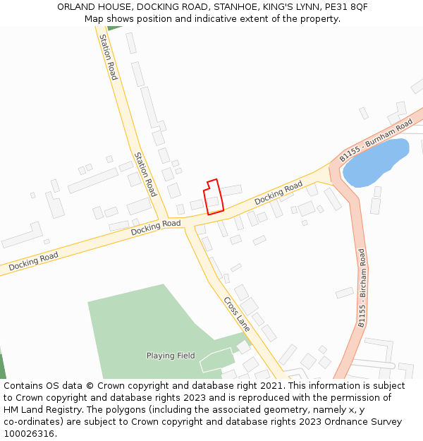 ORLAND HOUSE, DOCKING ROAD, STANHOE, KING'S LYNN, PE31 8QF: Location map and indicative extent of plot