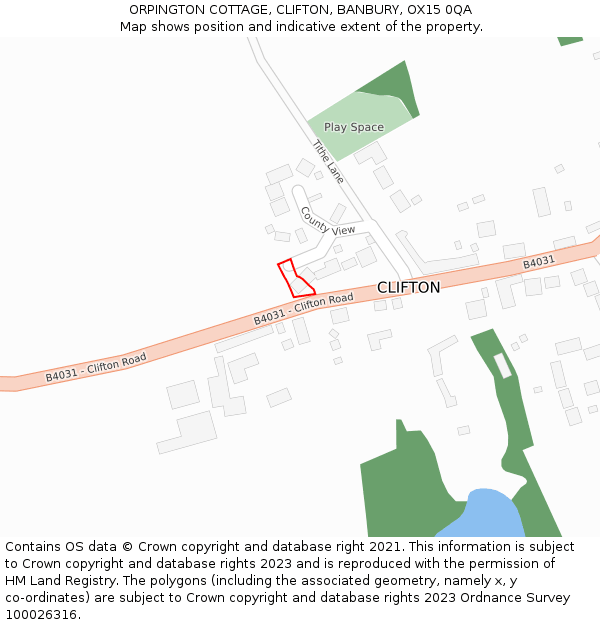 ORPINGTON COTTAGE, CLIFTON, BANBURY, OX15 0QA: Location map and indicative extent of plot