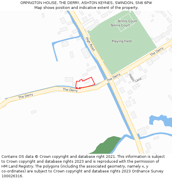 ORPINGTON HOUSE, THE DERRY, ASHTON KEYNES, SWINDON, SN6 6PW: Location map and indicative extent of plot