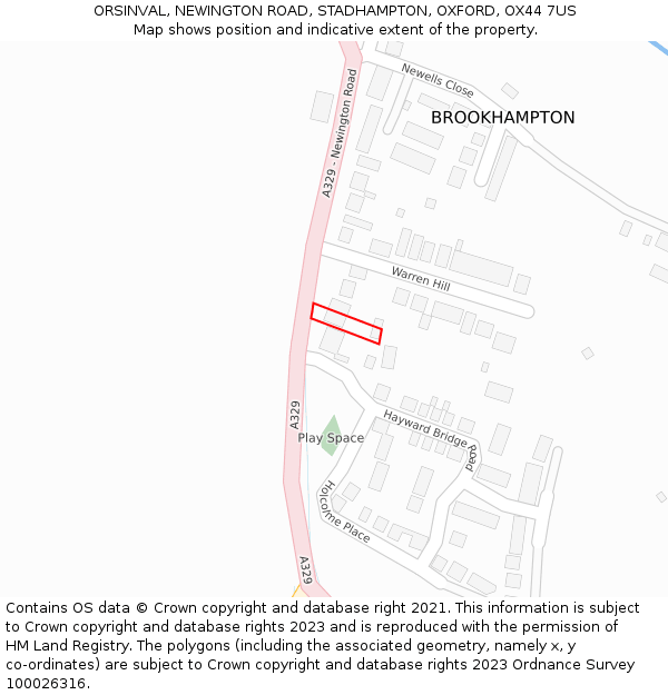 ORSINVAL, NEWINGTON ROAD, STADHAMPTON, OXFORD, OX44 7US: Location map and indicative extent of plot