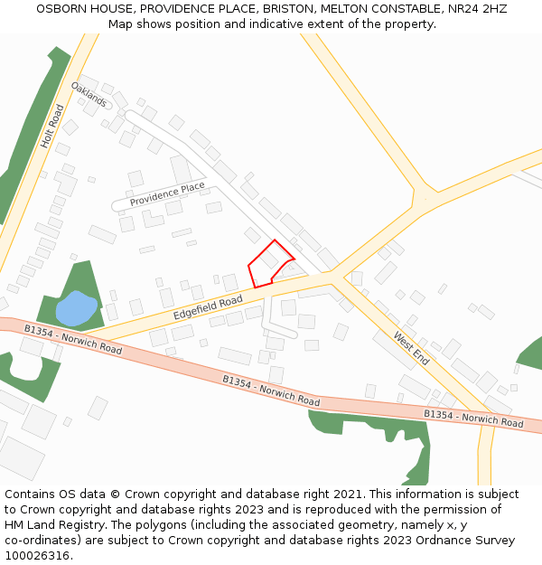 OSBORN HOUSE, PROVIDENCE PLACE, BRISTON, MELTON CONSTABLE, NR24 2HZ: Location map and indicative extent of plot