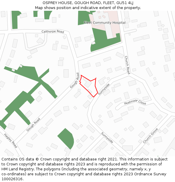 OSPREY HOUSE, GOUGH ROAD, FLEET, GU51 4LJ: Location map and indicative extent of plot