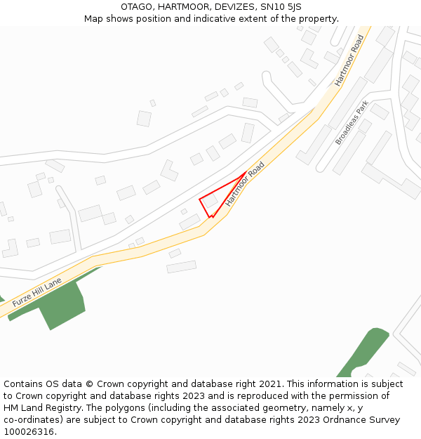 OTAGO, HARTMOOR, DEVIZES, SN10 5JS: Location map and indicative extent of plot