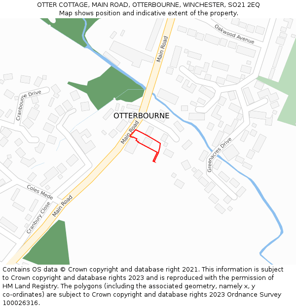 OTTER COTTAGE, MAIN ROAD, OTTERBOURNE, WINCHESTER, SO21 2EQ: Location map and indicative extent of plot