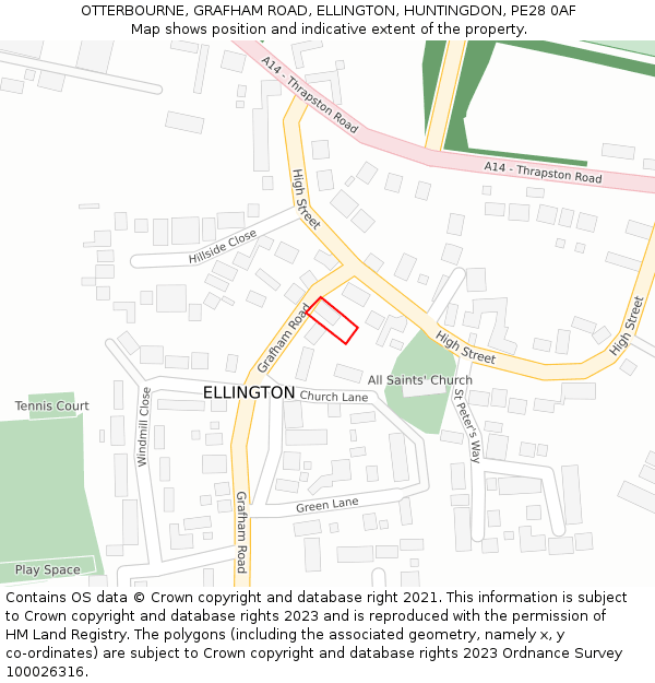 OTTERBOURNE, GRAFHAM ROAD, ELLINGTON, HUNTINGDON, PE28 0AF: Location map and indicative extent of plot