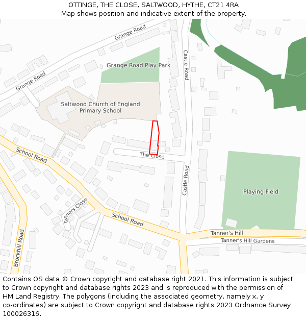 OTTINGE, THE CLOSE, SALTWOOD, HYTHE, CT21 4RA: Location map and indicative extent of plot