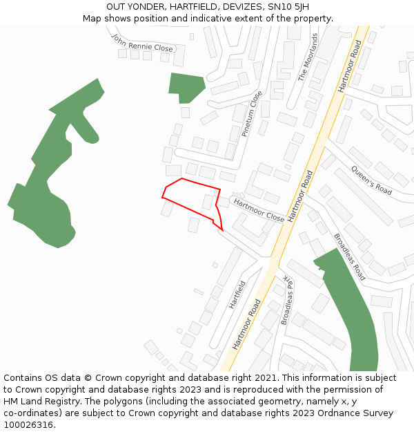 OUT YONDER, HARTFIELD, DEVIZES, SN10 5JH: Location map and indicative extent of plot