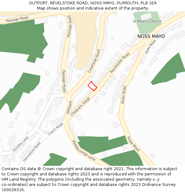 OUTPORT, REVELSTOKE ROAD, NOSS MAYO, PLYMOUTH, PL8 1EA: Location map and indicative extent of plot