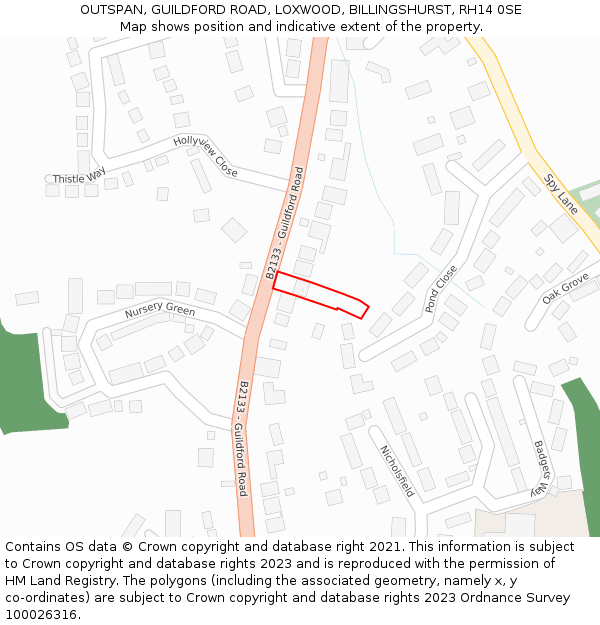 OUTSPAN, GUILDFORD ROAD, LOXWOOD, BILLINGSHURST, RH14 0SE: Location map and indicative extent of plot