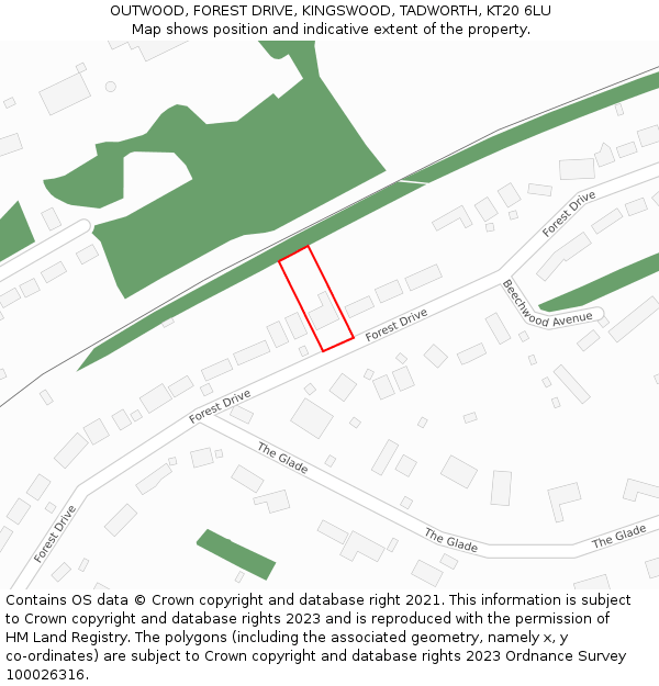 OUTWOOD, FOREST DRIVE, KINGSWOOD, TADWORTH, KT20 6LU: Location map and indicative extent of plot