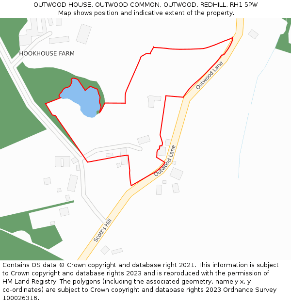 OUTWOOD HOUSE, OUTWOOD COMMON, OUTWOOD, REDHILL, RH1 5PW: Location map and indicative extent of plot