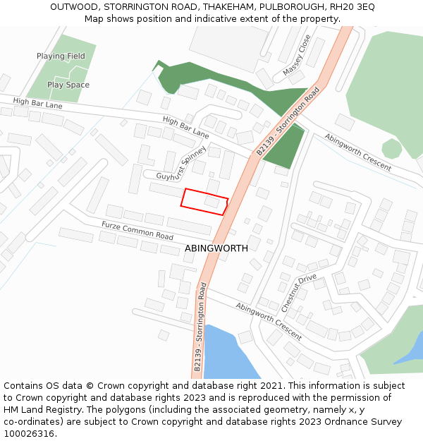 OUTWOOD, STORRINGTON ROAD, THAKEHAM, PULBOROUGH, RH20 3EQ: Location map and indicative extent of plot