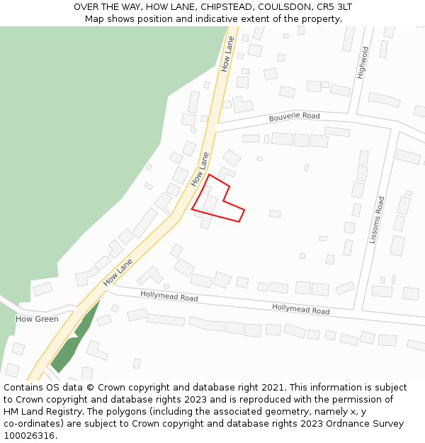 OVER THE WAY, HOW LANE, CHIPSTEAD, COULSDON, CR5 3LT: Location map and indicative extent of plot