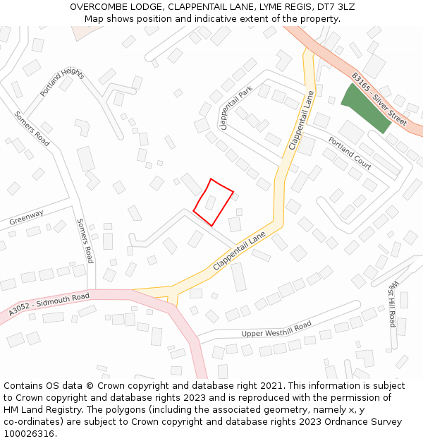 OVERCOMBE LODGE, CLAPPENTAIL LANE, LYME REGIS, DT7 3LZ: Location map and indicative extent of plot