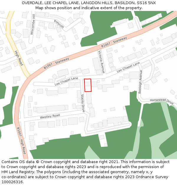 OVERDALE, LEE CHAPEL LANE, LANGDON HILLS, BASILDON, SS16 5NX: Location map and indicative extent of plot