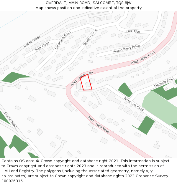 OVERDALE, MAIN ROAD, SALCOMBE, TQ8 8JW: Location map and indicative extent of plot