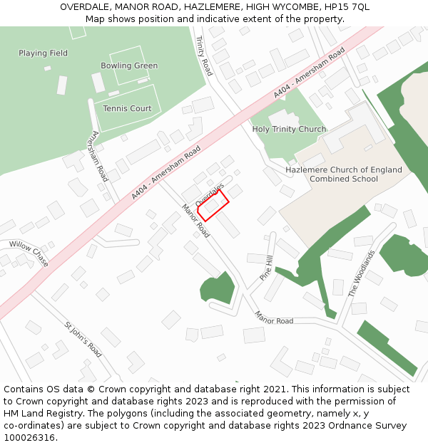 OVERDALE, MANOR ROAD, HAZLEMERE, HIGH WYCOMBE, HP15 7QL: Location map and indicative extent of plot