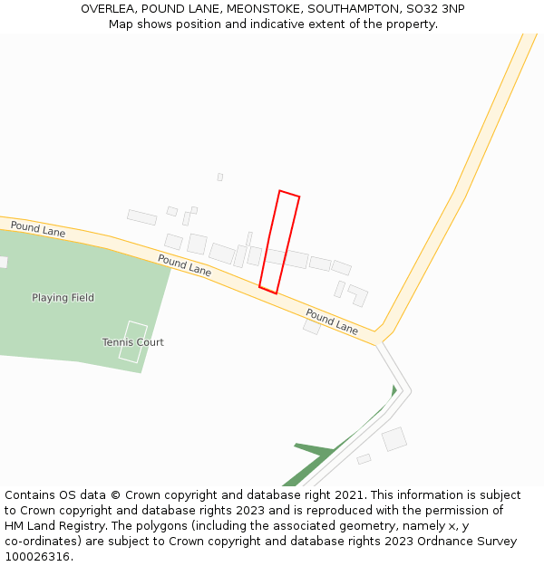OVERLEA, POUND LANE, MEONSTOKE, SOUTHAMPTON, SO32 3NP: Location map and indicative extent of plot