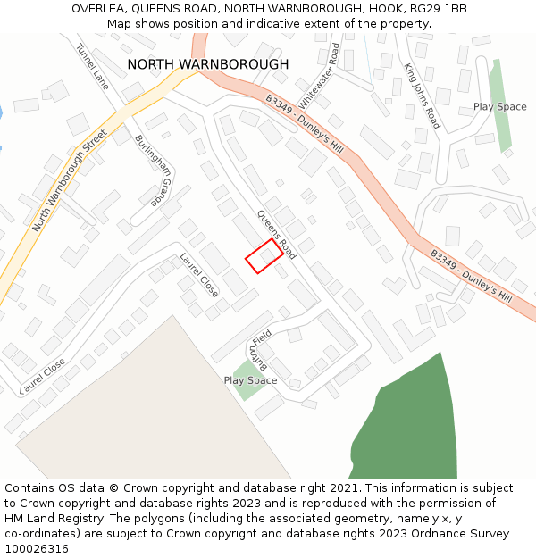 OVERLEA, QUEENS ROAD, NORTH WARNBOROUGH, HOOK, RG29 1BB: Location map and indicative extent of plot