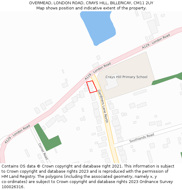 OVERMEAD, LONDON ROAD, CRAYS HILL, BILLERICAY, CM11 2UY: Location map and indicative extent of plot