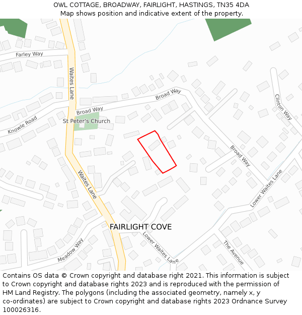 OWL COTTAGE, BROADWAY, FAIRLIGHT, HASTINGS, TN35 4DA: Location map and indicative extent of plot