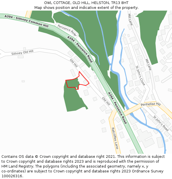 OWL COTTAGE, OLD HILL, HELSTON, TR13 8HT: Location map and indicative extent of plot