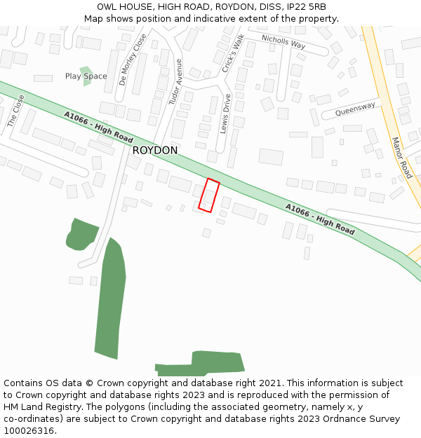 OWL HOUSE, HIGH ROAD, ROYDON, DISS, IP22 5RB: Location map and indicative extent of plot