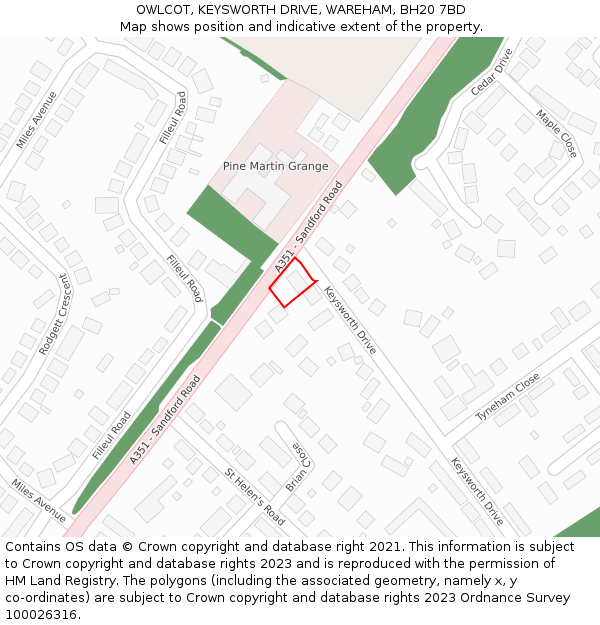 OWLCOT, KEYSWORTH DRIVE, WAREHAM, BH20 7BD: Location map and indicative extent of plot