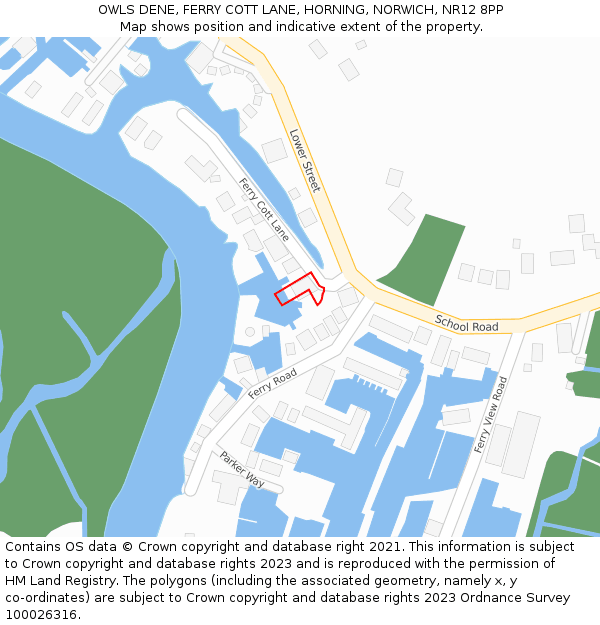 OWLS DENE, FERRY COTT LANE, HORNING, NORWICH, NR12 8PP: Location map and indicative extent of plot