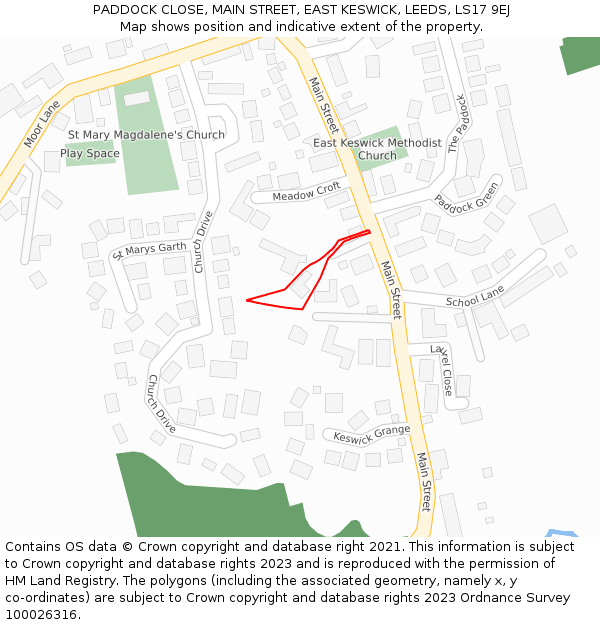 PADDOCK CLOSE, MAIN STREET, EAST KESWICK, LEEDS, LS17 9EJ: Location map and indicative extent of plot